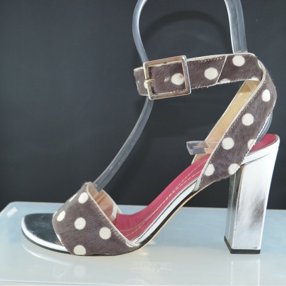 KATE SPADE NY POLKA DOT LEATHER PONY HAIR ANKLE STRAP SANDALS ITALY SZ 8 - Picture 5 of 14